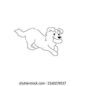 Vector aislado lindo perro saltador de dibujos animados que captó el dibujo de la línea de contorno blanco y negro sin color