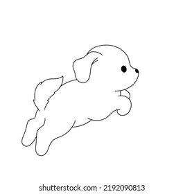 Vector aislado lindo dibujo de dibujos animados saltando cachorro línea de contorno blanco y negro incoloro dibujo fácil