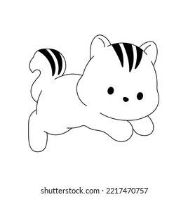 Vector Isolated Cute Cartoon Jumping Chipmunk Squirrel  Colorless Black And White Contour Line Easy Drawing