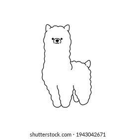 Vector isolated cute cartoon lama alpaca contour line drawing. Colorless black and white lapa alpaca doodle outline sketch