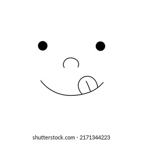 Vector isolated cute cartoon licking face colorless black and white doodle line drawing