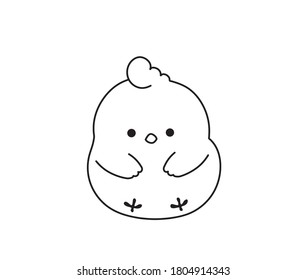 Vector isolated cute cartoon little chicken. Contour colorless minimal  line small tiny chicken outline doodle sketch.