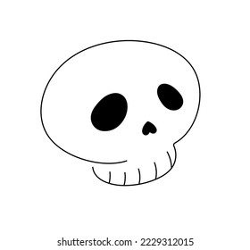 Vector aislado lindo dibujo animado pequeño cráneo con símbolo de ojo negro línea de contorno blanco y negro incoloro dibujo fácil