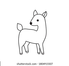 Vector isolated cute cartoon minimal fawn deer drawing. Colorless contour small fawn deer outline sketch.
