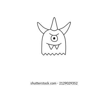 Dibujo de línea de doodle en blanco y negro incoloro de la cabeza del vector lindo dibujo de la caricatura monstruosa