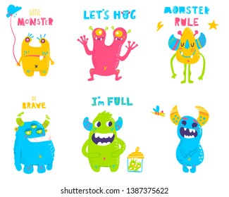 Vector isolated cute cartoon monsters