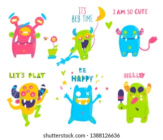 Vector isolated cute cartoon monsters