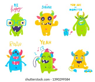 Vector isolated cute cartoon monsters