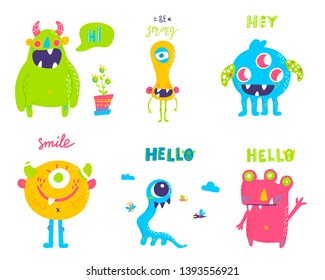 Vector isolated cute cartoon monsters
