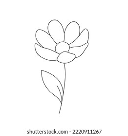 Vector isolated cute cartoon one camomile flower with petals colorless black and white contour line easy drawing