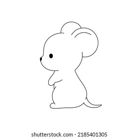 Vector isolated cute cartoon rabbit or hare going to the left colorless black and white contour line drawing