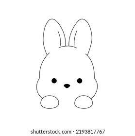 Vector Isolated Cute Cartoon Rabbit Hare Bunny Head With Paws  Colorless Black And White Contour Line Easy Drawing