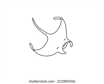 Vector isolated cute cartoon sea devil manta colorless black and white contour line doodle drawing