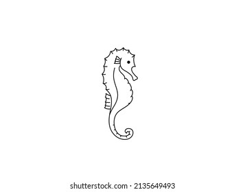 Vector isolated cute cartoon seahorse colorless black and white contour line doodle drawing