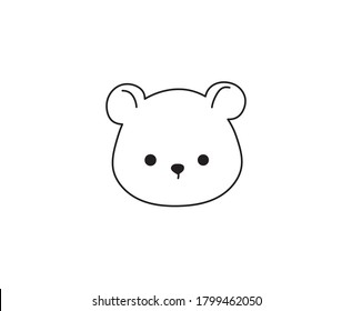 Vector isolated cute cartoon simple minimal bear head. Colorless black and white contour line bear muzzle.