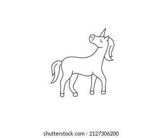 Vector isolated cute cartoon simple unicorn colorless black and white children doodle drawing