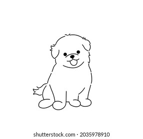 Vector isolated cute cartoon small puppy black line contour drawing. Colorless black and white tiny pocket dog icon, logotype, symbol