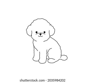 Vector isolated cute cartoon small maltipu puppy black line contour drawing. Colorless black and white tiny pocket dog icon, logotype, symbol