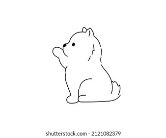 Vector isolated cute cartoon small puppy dog giving a paw colorless black and white contour line drawing