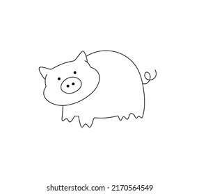 Vektor einzeln süßer Cartoon kleine, farblose schwarz-weiße Konturlinie des Schweins