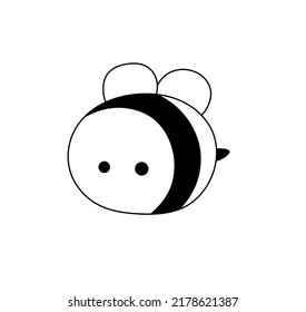 Vector isolated cute cartoon small oval bee colorless black and white contour line doodle drawing