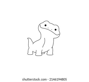 Vector isolated cute cartoon smiling baby lizard colorless black and white contour line doodle drawing