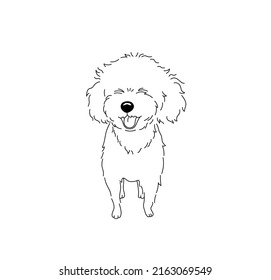 Vector Isolated Cute Cartoon Smiling Shaggy Dog With Open Mouth Colorless Black And White Contour Line Drawing