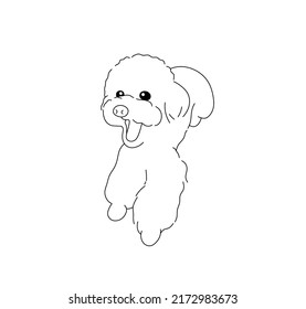 Vector Isolated Cute Cartoon Smiling Shaggy Dog With Open Mouth Colorless Black And White Contour Line Drawing