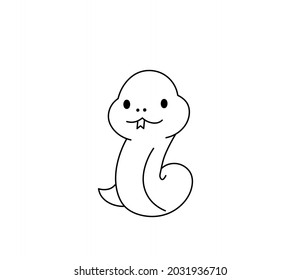 Vector isolated cute cartoon snake contour line drawing. Colorless black and white sweet baby snake worm outline sketch