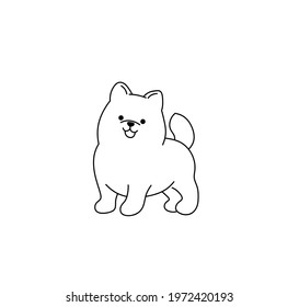 Vector isolated cute cartoon spitz puppy dog line drawing.