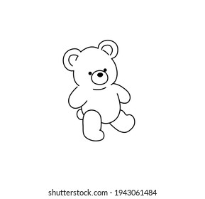 Vector isolated cute cartoon teddy bear toy contour line drawing. Colorless black and white teddy bear toy outline sketch.