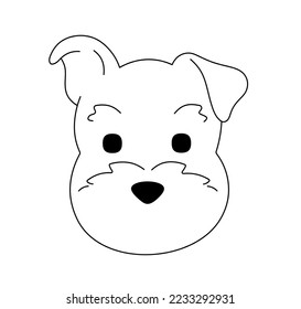 Vector isolated cute cartoon terrier dog head portrait front view colorless black and white contour line easy drawing