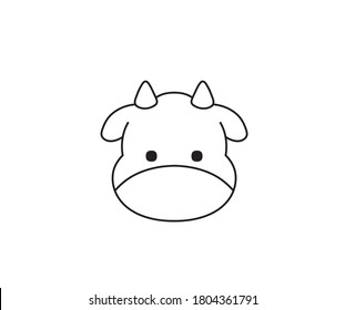 Vector isolated cute cartoon tiny bull cow head. Simple minimal small cow bull muzzle contour drawing.