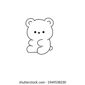 Vector Isolated Cute Cartoon Tiny Bear Line Drawing. Colorless Contour Jelly Bear Doodle Sketch.