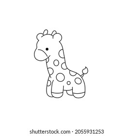 Vector isolated cute cartoon toy giraffe contour line drawing. Baby giraffe black line coloress icon, logotype, symbol