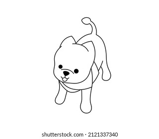 Vector isolated cute cartoon trimmed pomeranian spitz in clothes colorless black and white contour line drawing