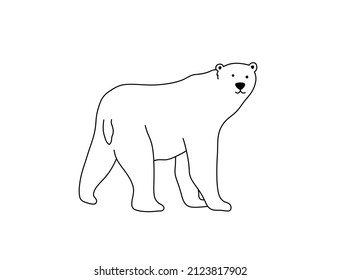 Vector isolated cute cartoon walking white polar bear colorless black and white contour line drawing
