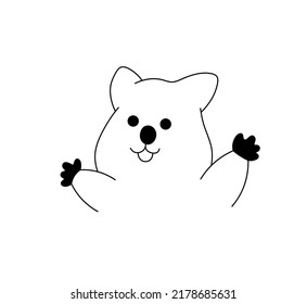 Vector Isolated Cute Cartoon Wombat With Its Paws Up Colorless Black And White Contour Line Drawing