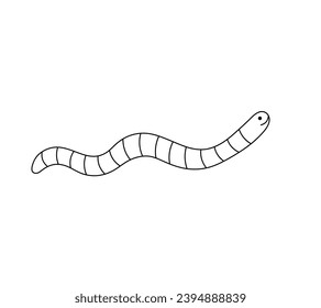 Vektor-isolierte süße Cartoon-Wurm-Seitenansicht farblos schwarz-weiß Kontur-Linie Zeichnung	