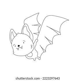 Vector isolated cute carttoon flying dracula bat character colorless black and white contour line easy drawing