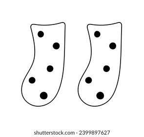 Vector isolated cute children's socks pair with polka dot pattern colorless black and white contour line easy drawing