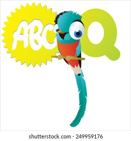 vector isolated cute happy big eyes abc animals: Q is for Quetzal