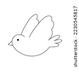 Vector isolated cute little flying bird side view colorless black and white contour line easy drawing