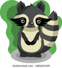 Vector isolated cute raccoon. Cartoon raccoon in flat style. Cartoon animal character design. flat vector illustration isolated on white background. 