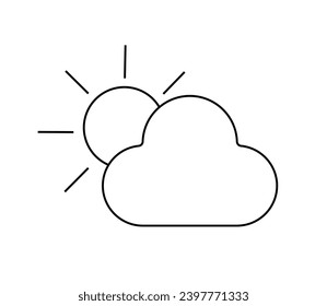 Vector isolated cute simple cloud with sun rays behind colorless black and white contour line easy drawing	