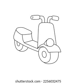 Vector isolated cute simple minimal retro vintage scooter with headlight colorless black and white contour line easy drawing