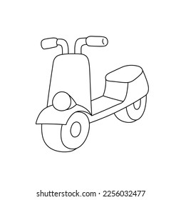 Vector isolated cute simple minimal retro vintage scooter with headlight colorless black and white contour line easy drawing