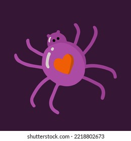 Vector isolated cute spider with heart picture illustration in cartoon style