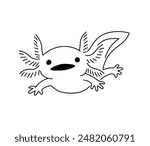 Vector isolated cute swimming Axolotl salamander amphibious colorless black and white contour line easy drawing	
