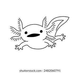 Vector isolated cute swimming Axolotl salamander amphibious colorless black and white contour line easy drawing	
